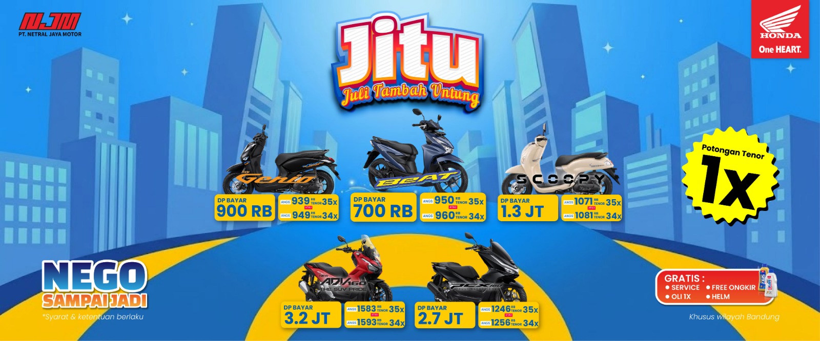 Promo Motor Honda Tasikmalaya Juli 2026 | DP Mulai Rp800 Ribu di Netral Jaya Motor