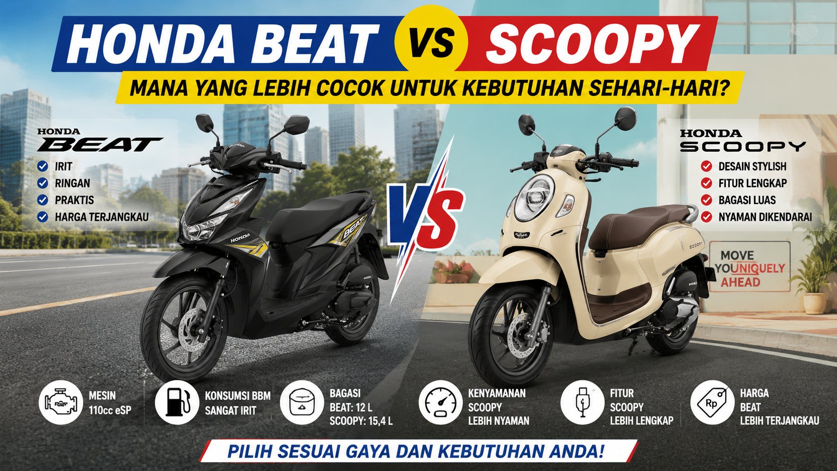 Honda BeAT vs Scoopy. Mana yang Lebih Cocok untuk Kebutuhan Sehari-hari?