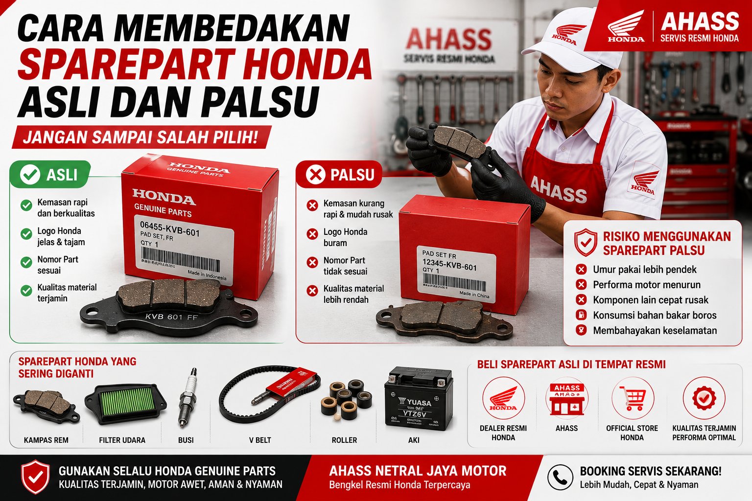 Cara Membedakan Sparepart Honda Asli dan Palsu. Jangan Sampai Salah Pilih!