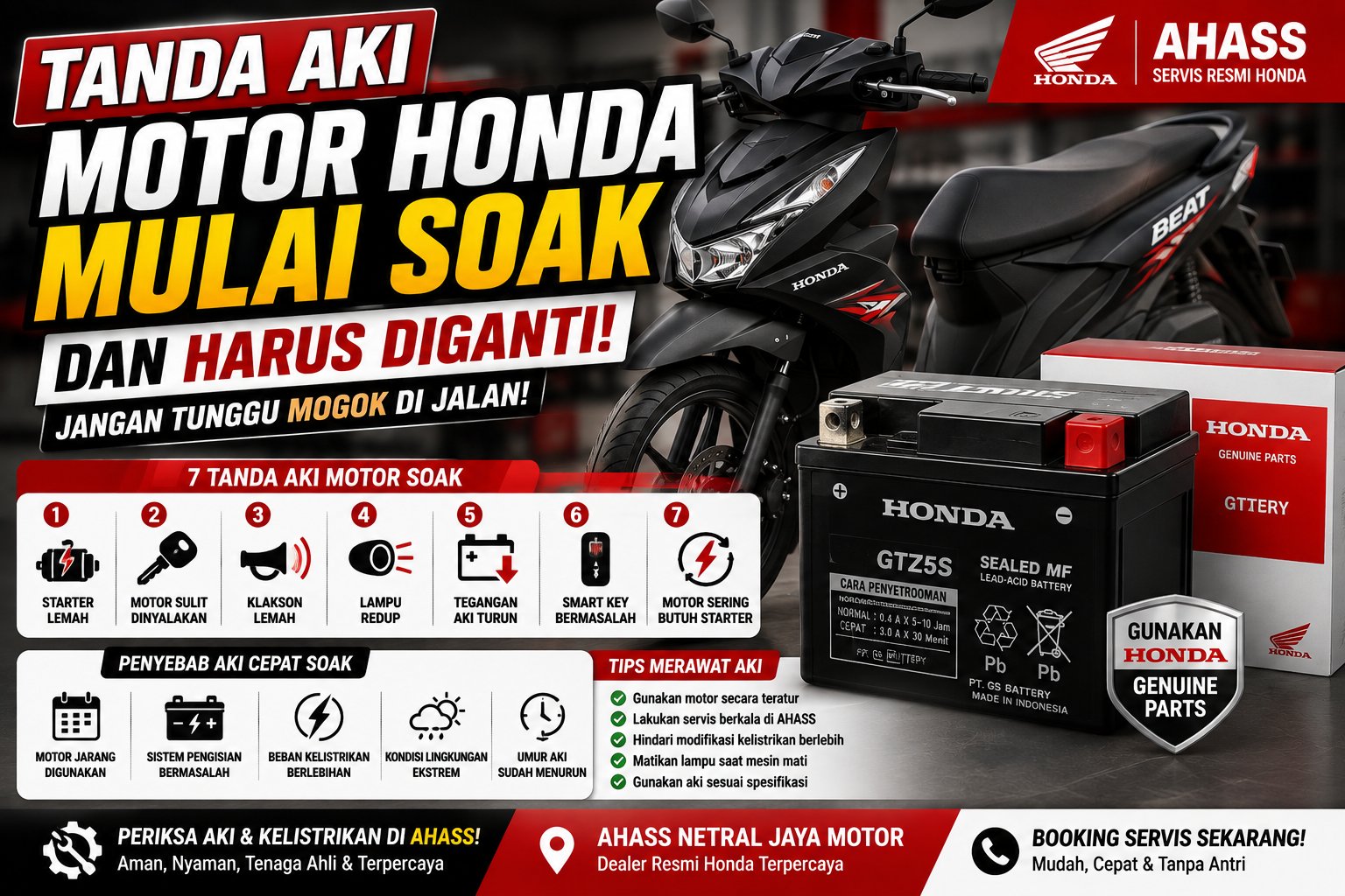 Tanda Aki Motor Honda Mulai Soak dan Harus Diganti