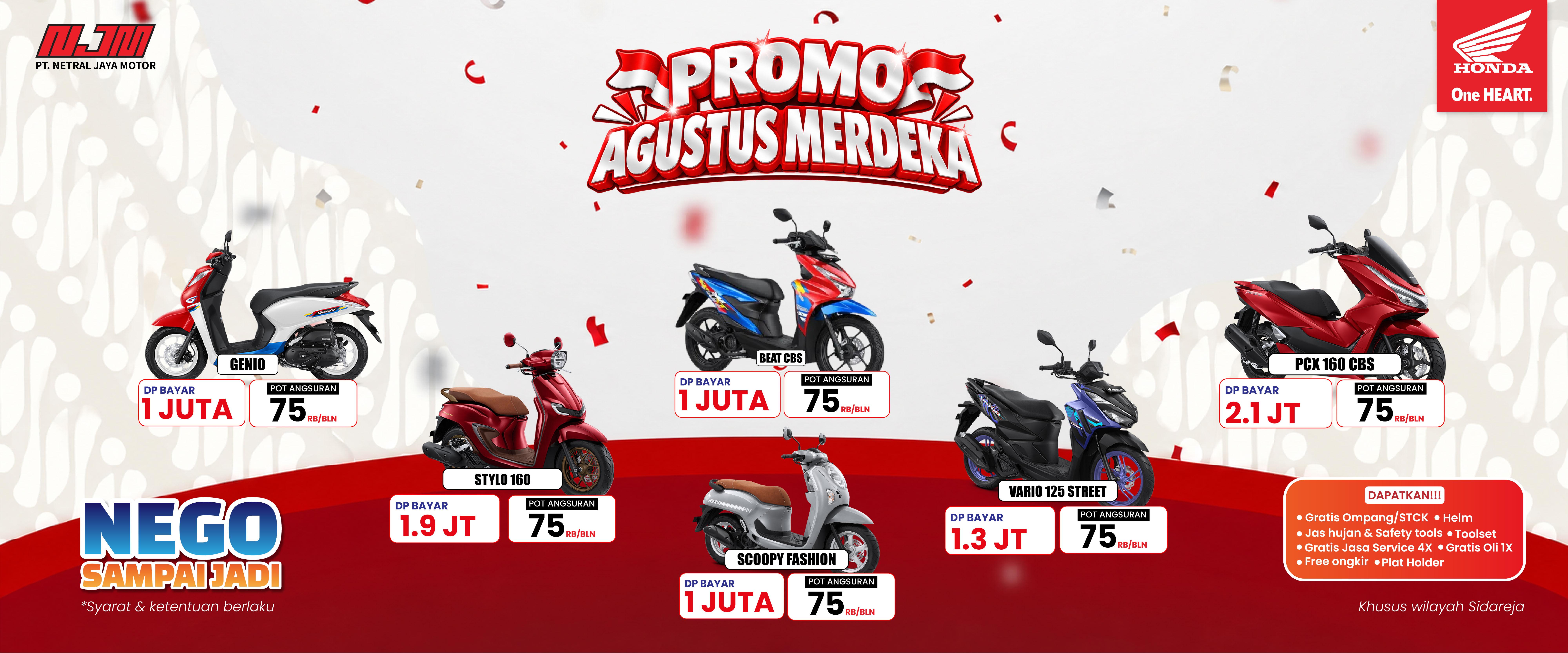 Promo Motor Honda Agustus 2026 di Netral Jaya Motor Sidareja, DP Mulai Rp1 Juta