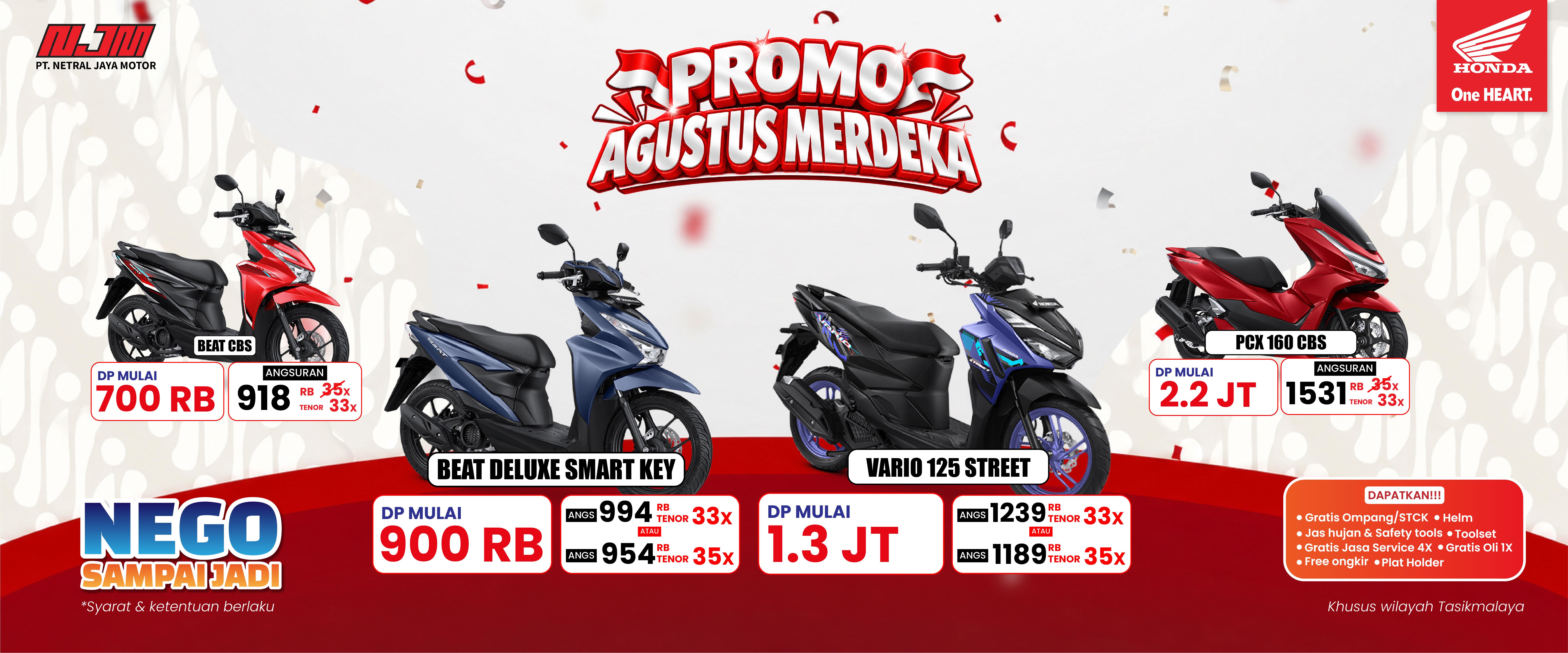 Promo Motor Honda Agustus 2026 di Netral Jaya Motor Tasikmalaya, DP Mulai Rp700 Ribu