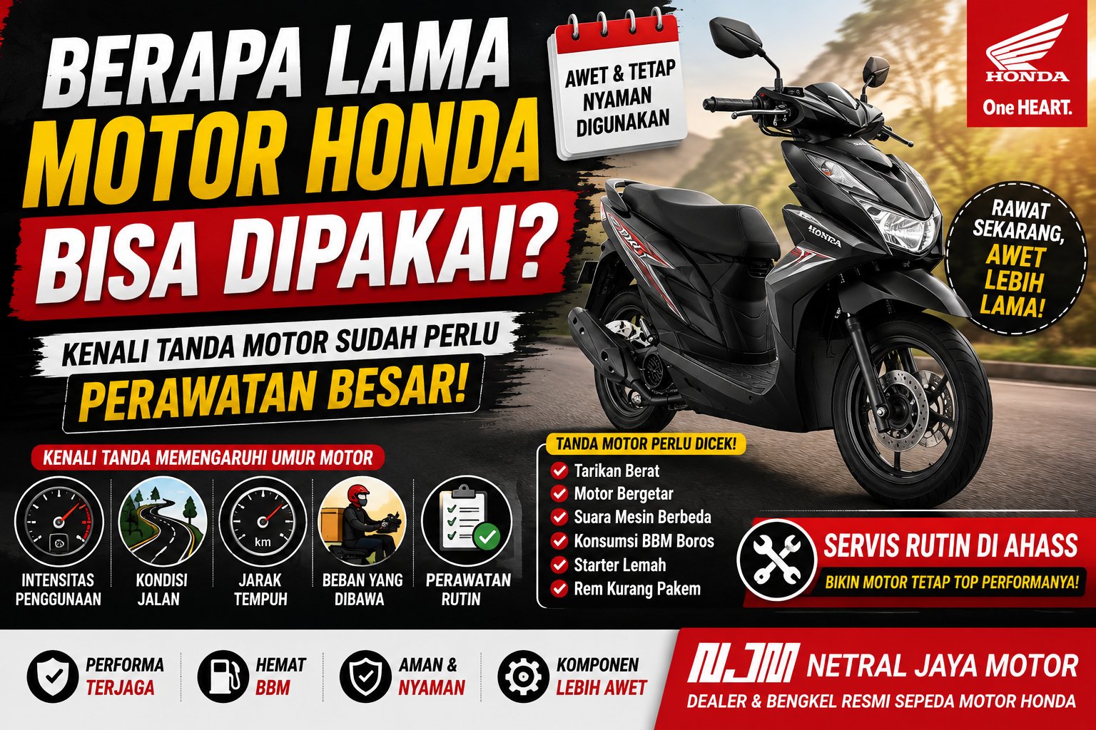 Berapa Lama Motor Honda Bisa Dipakai? Kenali Tanda Motor Sudah Perlu Perawatan Besar