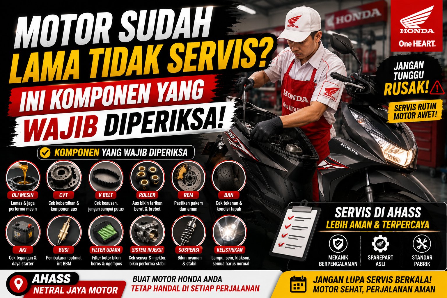 Motor Sudah Lama Tidak Servis? Ini Komponen yang Wajib Diperiksa di Bengkel Honda