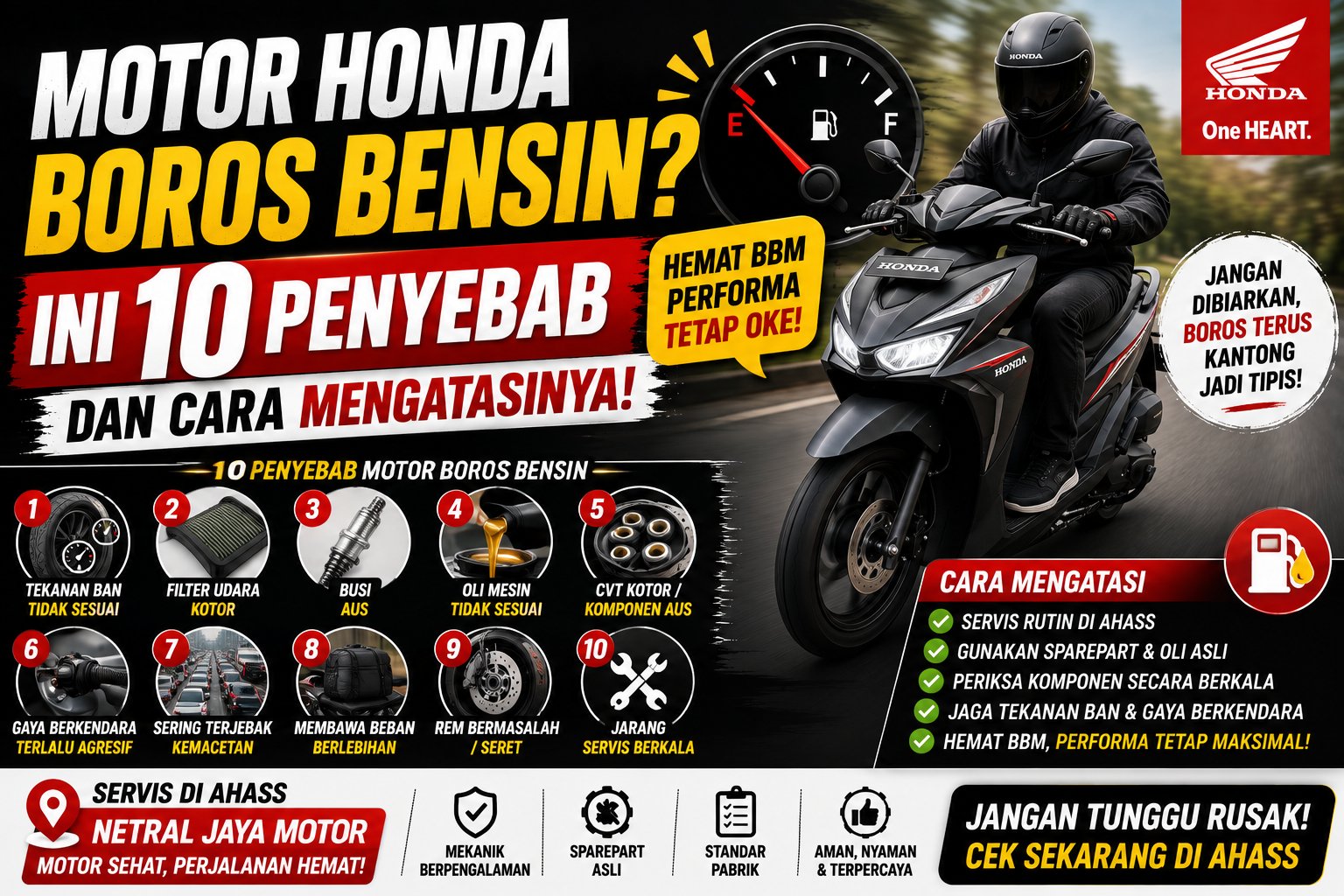 Motor Honda Boros Bensin? Ini 10 Penyebab dan Cara Mengatasinya