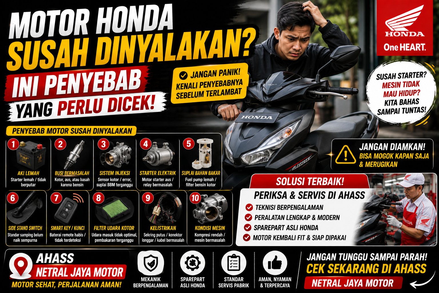 Motor Honda Susah Dinyalakan? Ini Penyebab yang Perlu Dicek
