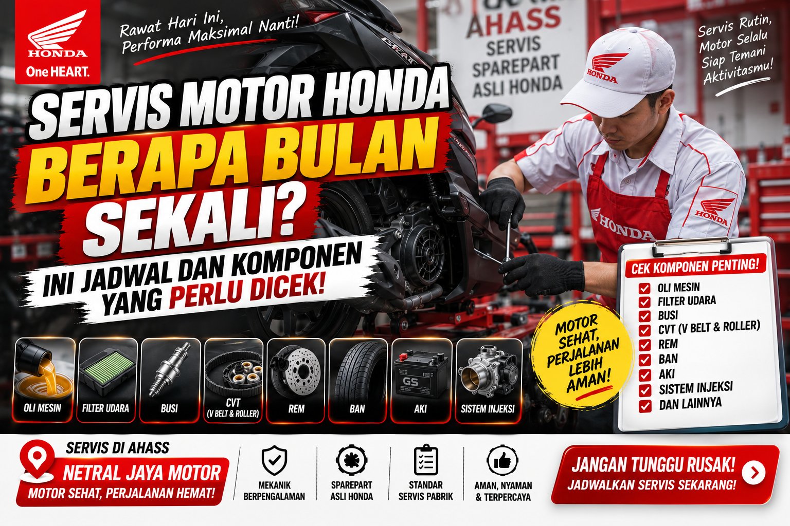 Servis Motor Honda Berapa Bulan Sekali? Ini Jadwal dan Komponen yang Perlu Dicek