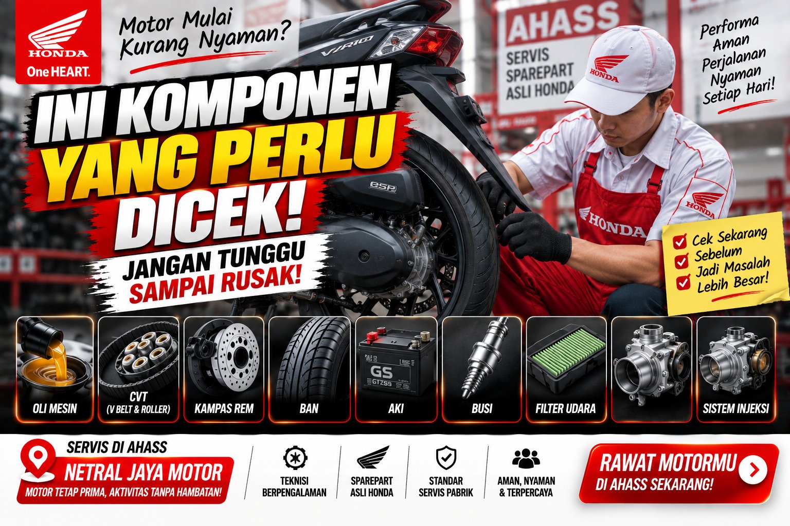 Motor Honda Mulai Kurang Nyaman? Ini Komponen yang Perlu Dicek