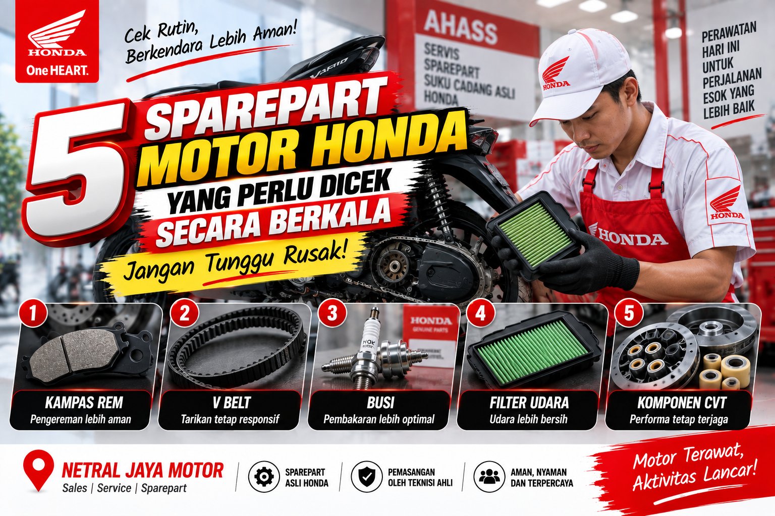5 Sparepart Motor Honda yang Perlu Dicek Secara Berkala, Jangan Tunggu Rusak