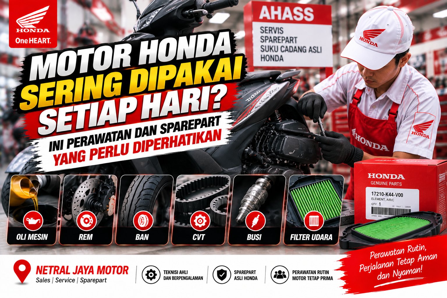 Motor Honda Sering Dipakai Setiap Hari? Ini Perawatan dan Sparepart yang Perlu Diperhatikan