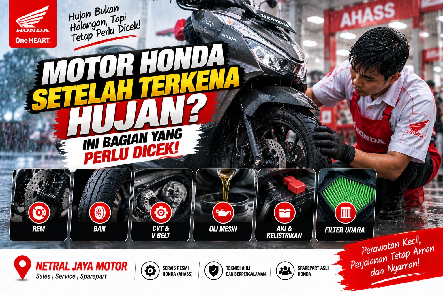 Motor Honda Setelah Terkena Hujan? Ini Bagian yang Perlu Dicek